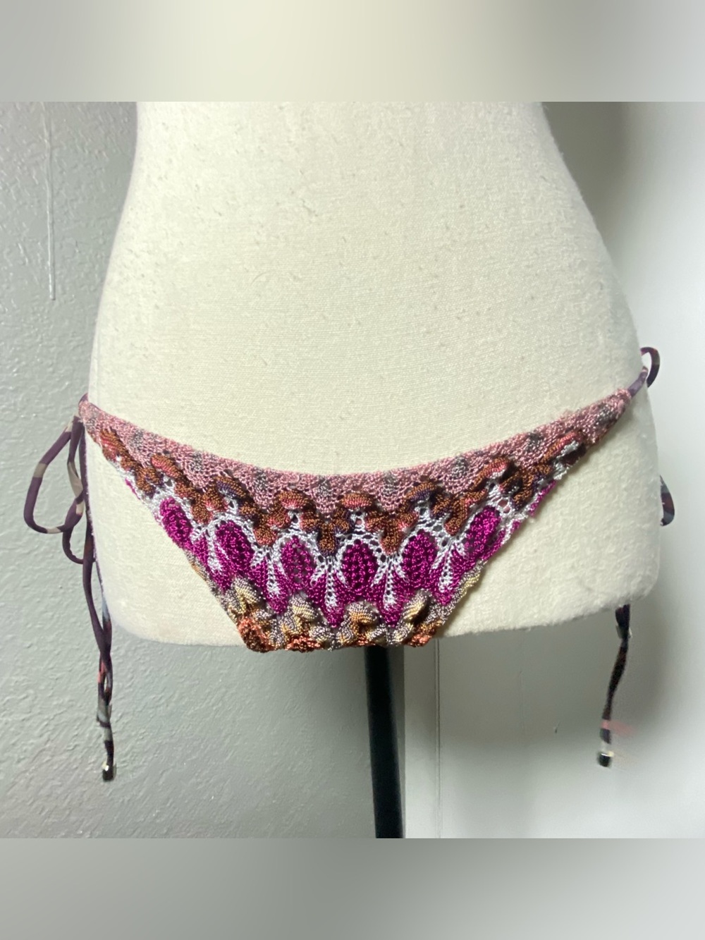 Missoni Pink Berry Multicolor Printed Knit String Bikini Bottoms Size 42 Medium